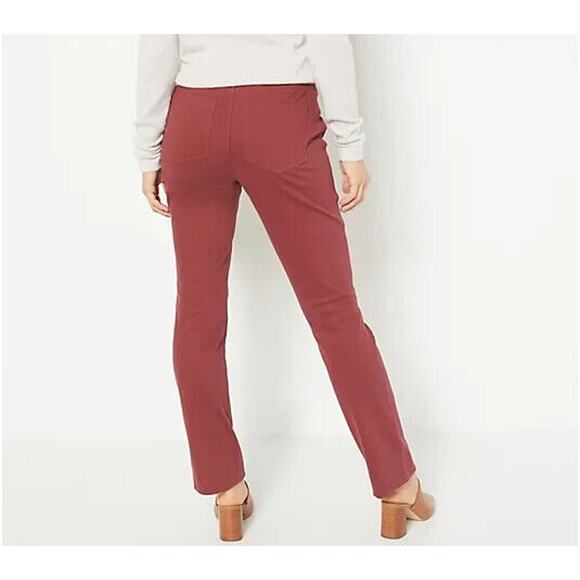 ISAAC MIZRAHI LIVE! NEW $60 Full-Length Knit Jeans w/ Vent Rum Raisin Size 0P - Picture 3 of 5